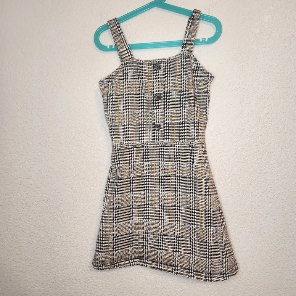 Max Girl Girls Plaid Button-Front Sundress in Beige and Black 8-9 yrs